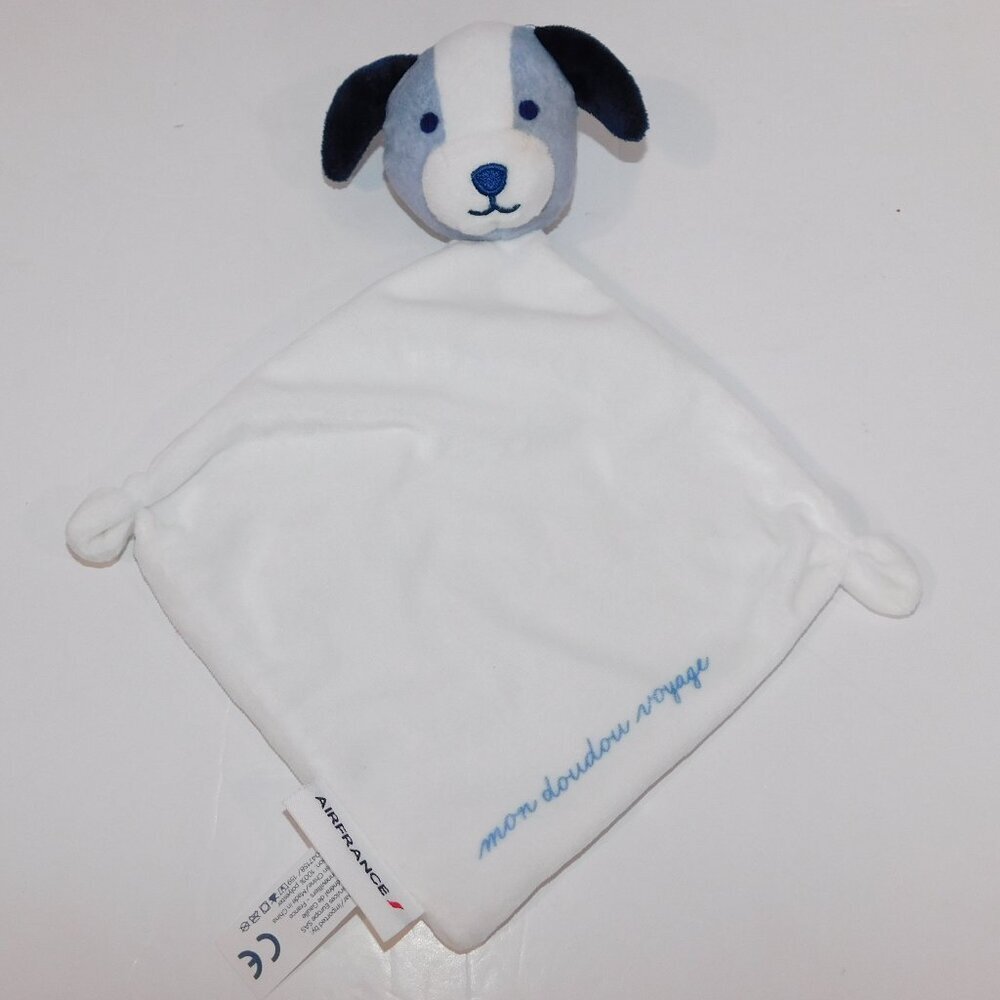 Air France Puppy Dog Security Blanket Blue White Doudou Baby Lovey Soother